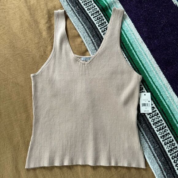 Ophelia Roe Tan Ribbed V Neck Tank NWT - Picture 1 of 6